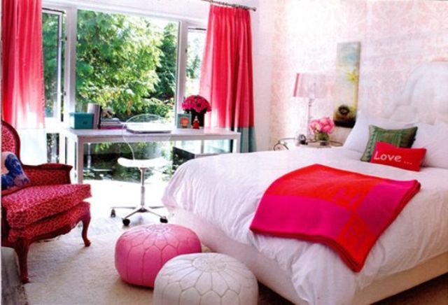 Pink and White Poufs Add Casual Seating