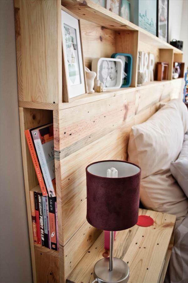Wood Headboard With Angled Side Cubbies for Books