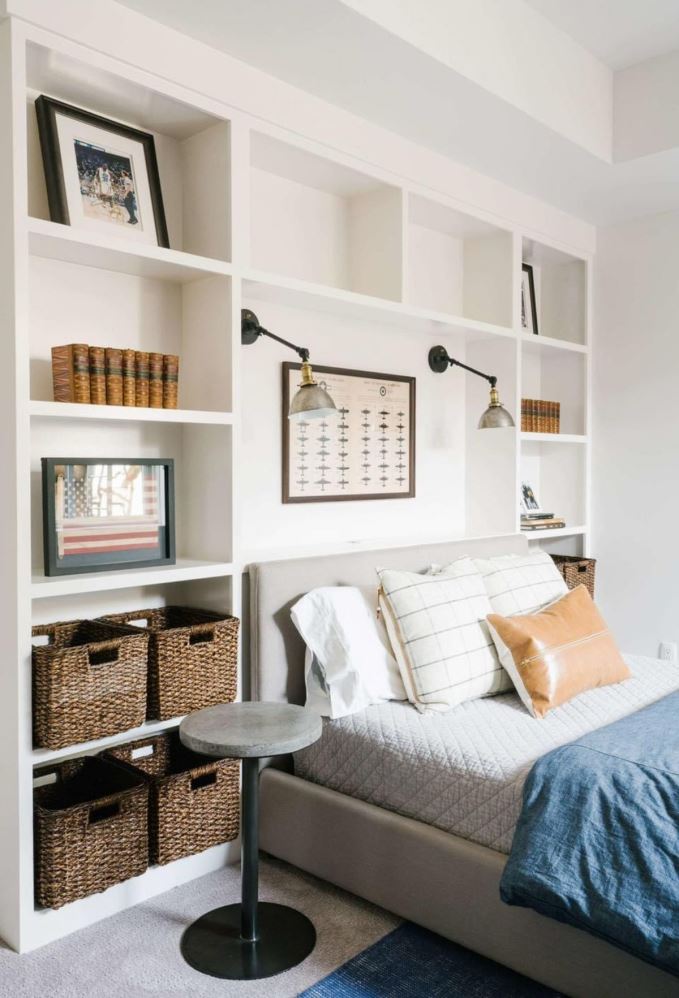 Tuck Away Items in Woven Baskets on Shelves
