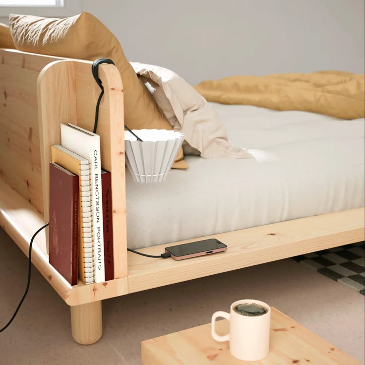 Pine Headboard With Integrated Vertical Book Slots