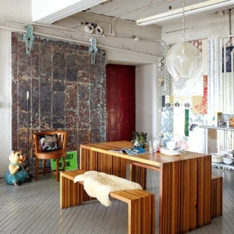 Drape a Sheepskin Throw Over a Wooden Bench
