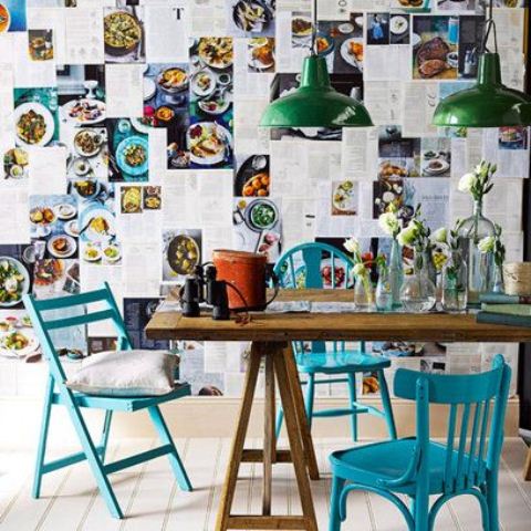 Collage Wall of Magazine Clippings Adds Textured Interest