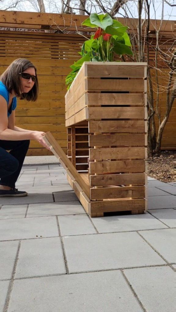 Tall Wooden Planter With Integrated Storage Compartment