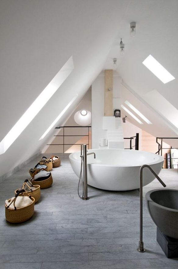 Woven Baskets Line Floor for Bathing Essentials