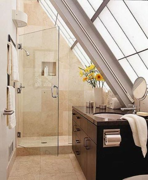 Angled Skylight Window Wall Creates Dramatic Light