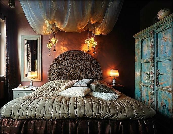 Ornate Carved Wood Mandala Headboard Adds a Global Accent