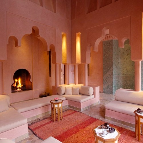 Pink Upholstered Seating with Built-In Niches