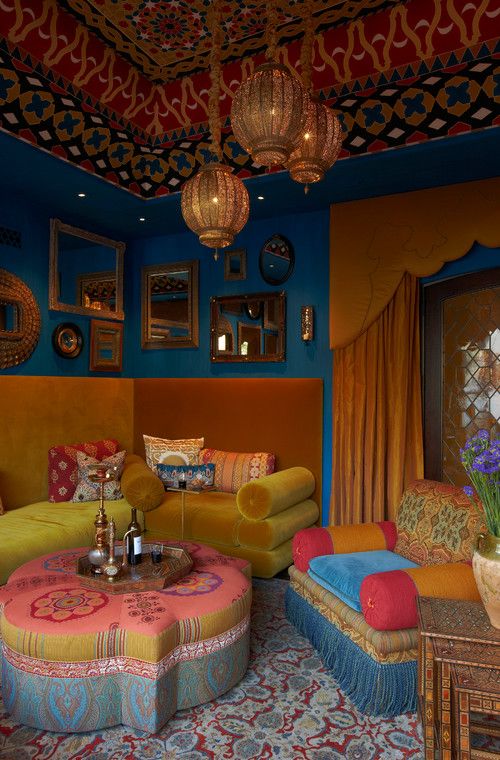 Patterned Ottoman Doubles as Coffee Table and Footrest
