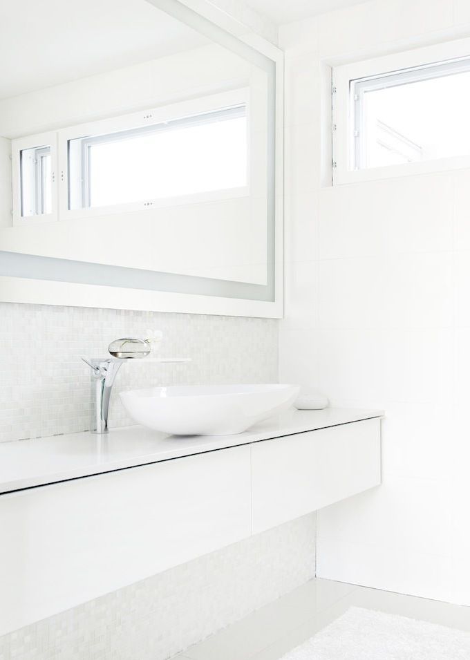 Floating White Vanity With Integrated Basin
