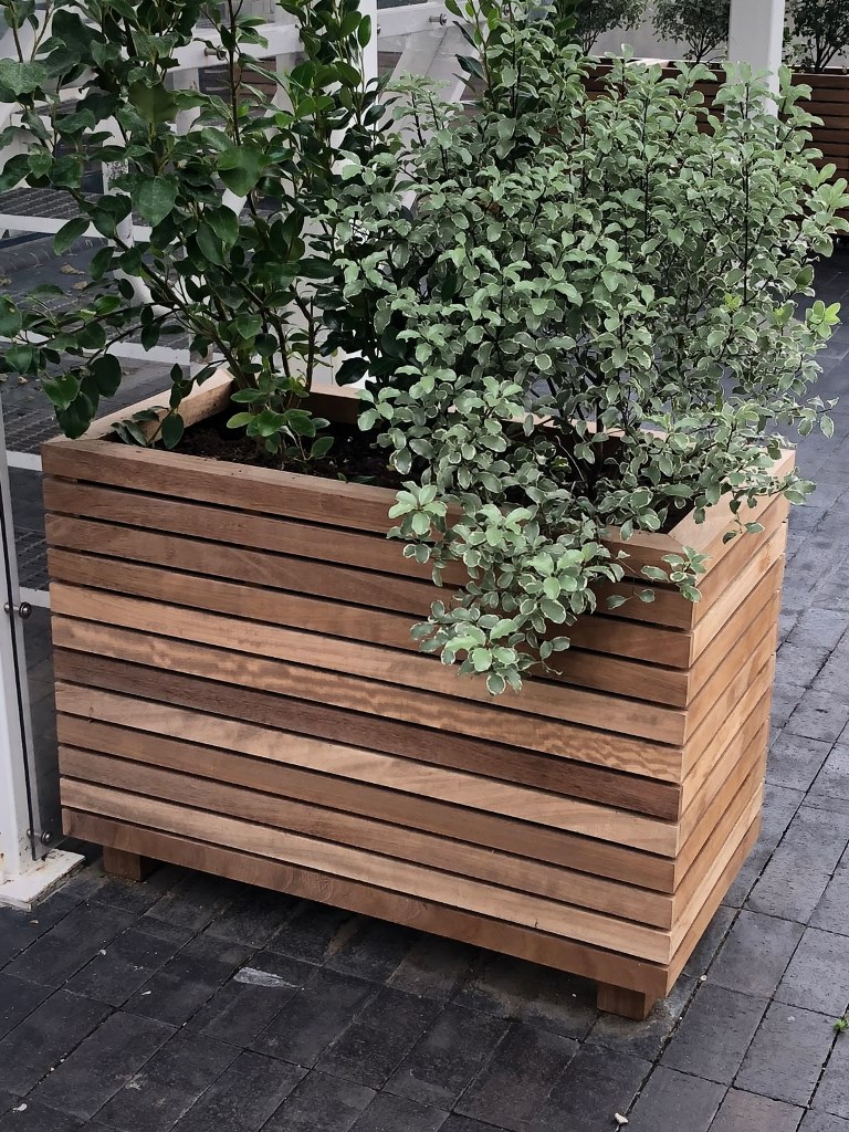 Natural Wood Planter With Simple Block Feet