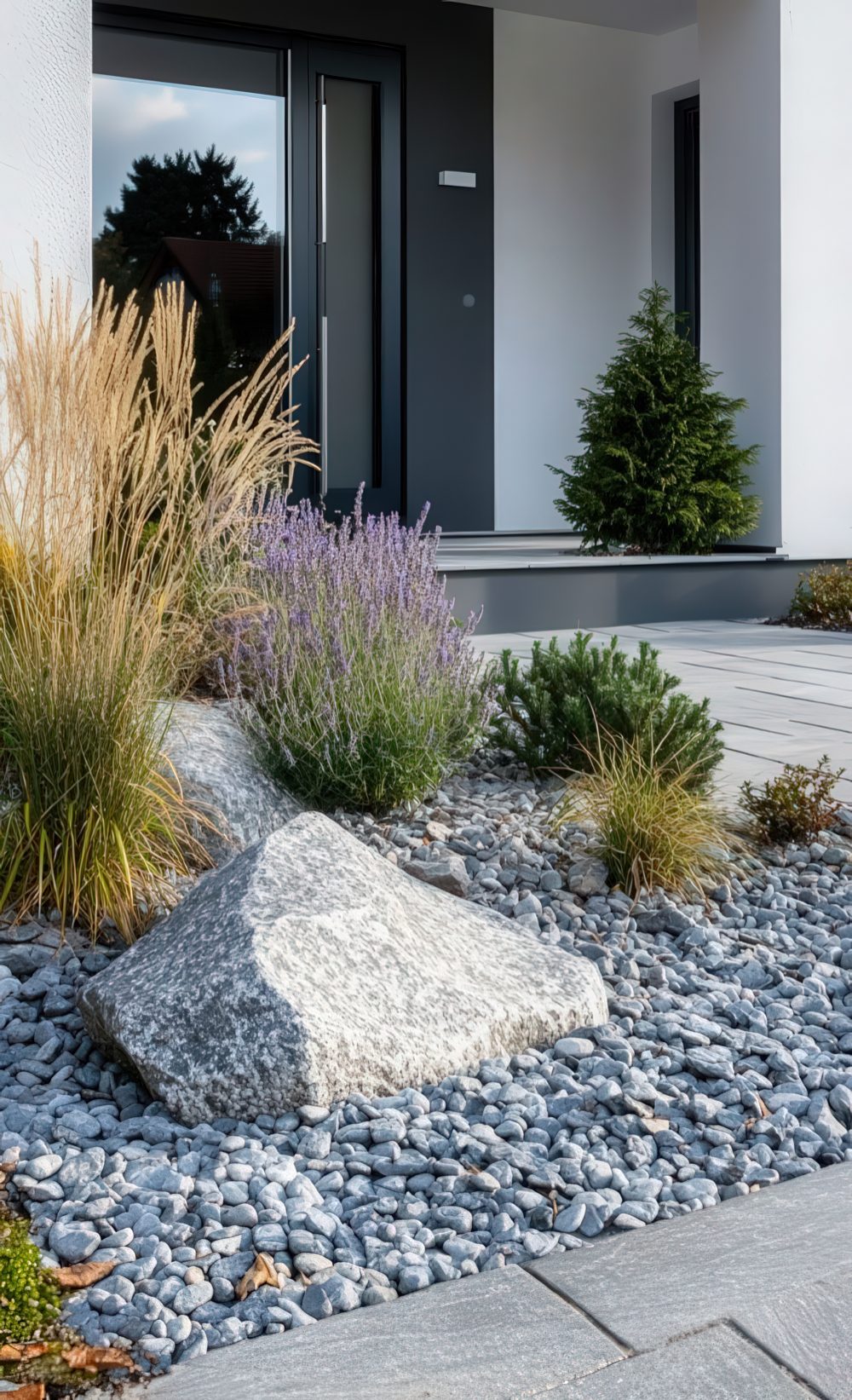 Natural Stone Accents Add Sculptural Interest to Gravel Beds
