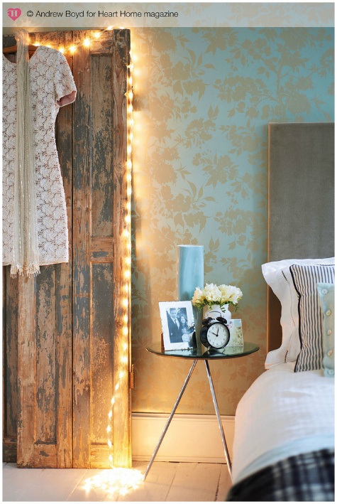 Drape String Lights Along a Distressed Wooden Door