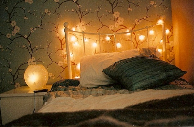 Adorn a White Metal Bed Frame with String Lights