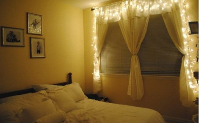 Drape String Lights Along Curtains for Soft Ambiance