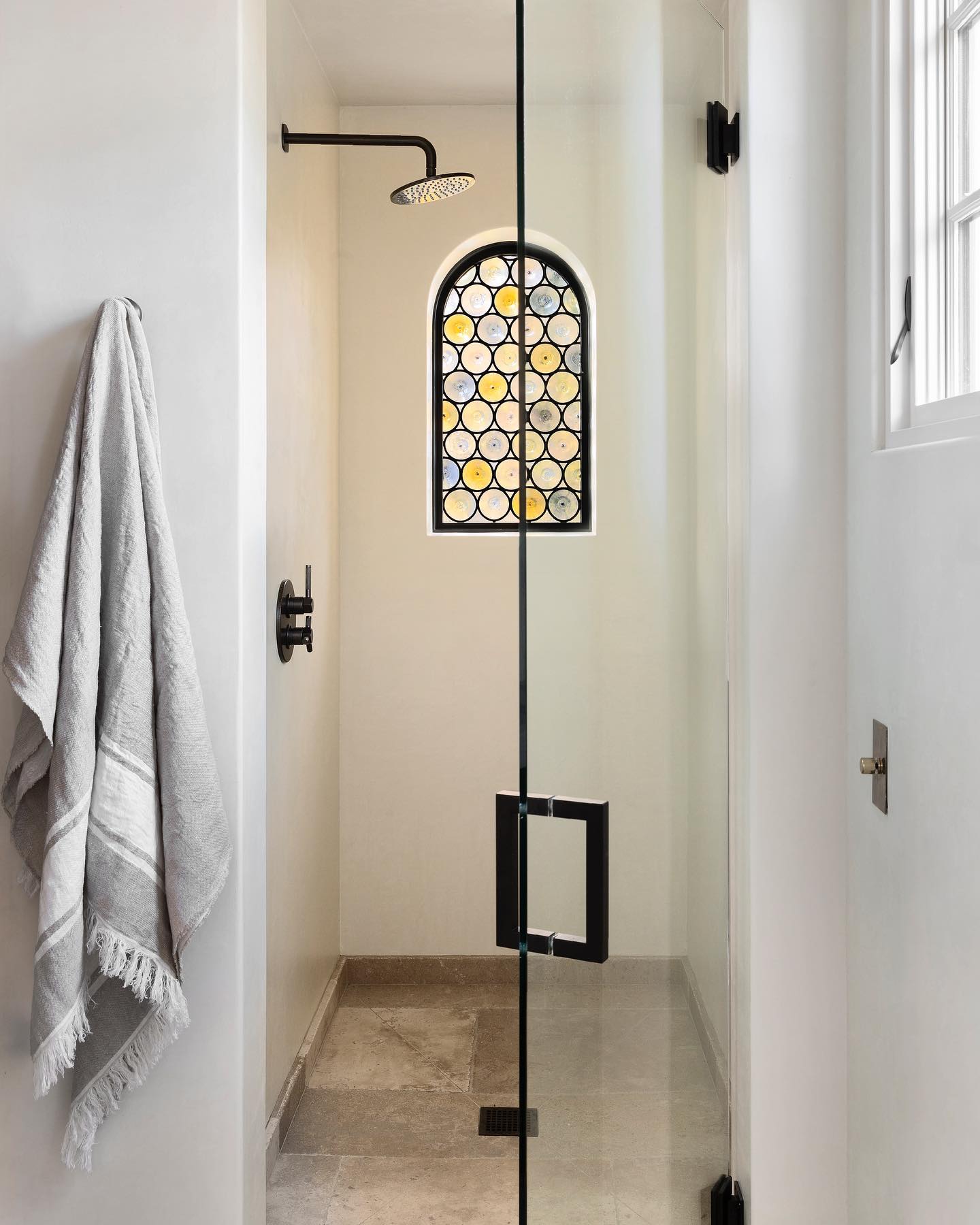 Arched Stained Glass Window for Decorative Privacy