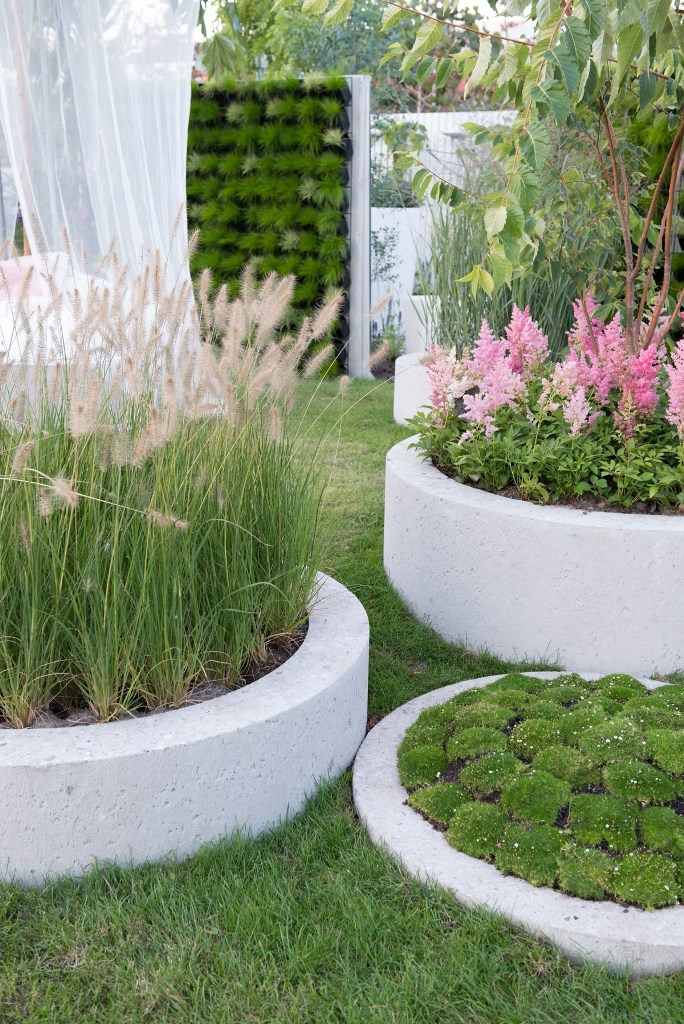 Layered Levels With Curved Concrete Planters
