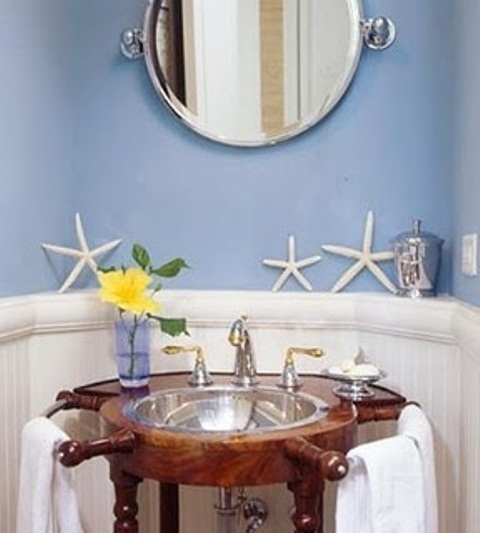 Ship's Wheel Vanity Adds Nautical Flair to Small Bathroom
