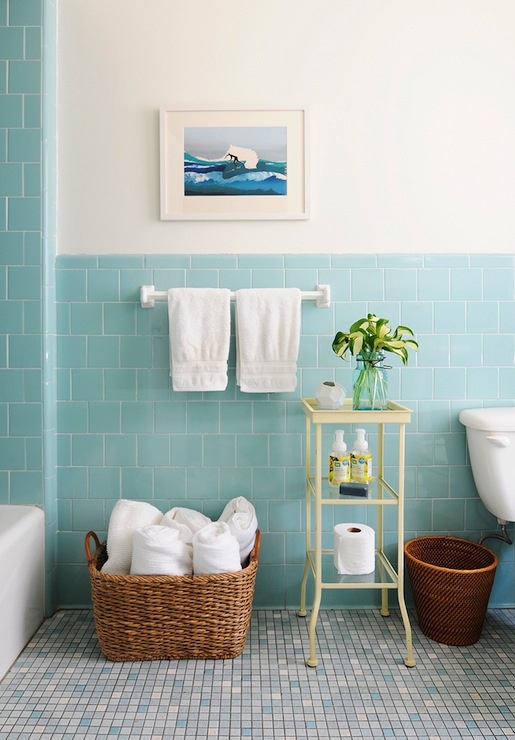Woven Basket Holds Rolled Towels for Easy Access