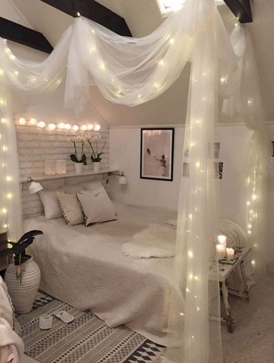 Drape Tulle and Lights for a Soft Canopy Effect