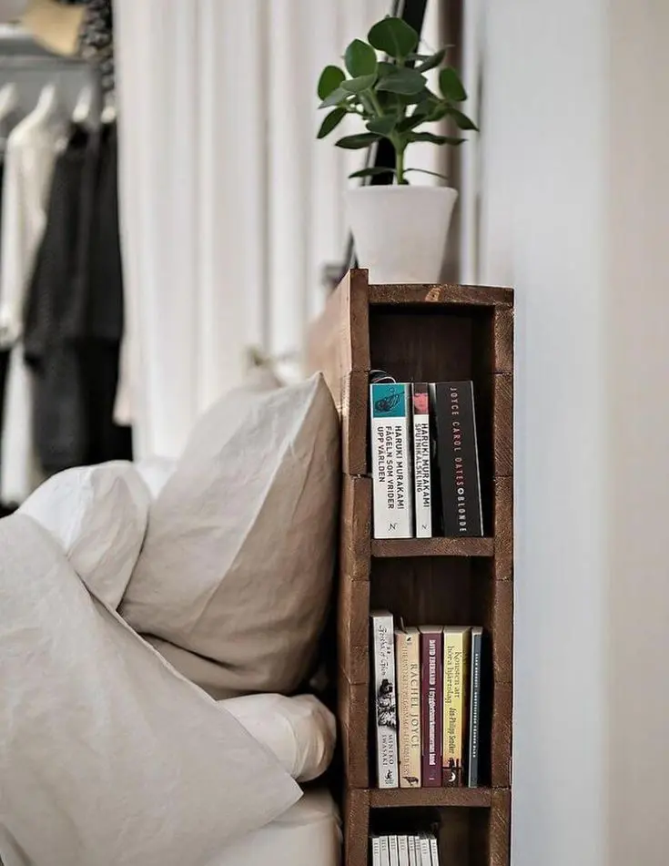 Wood Headboard With Deep Vertical Book Cubbies