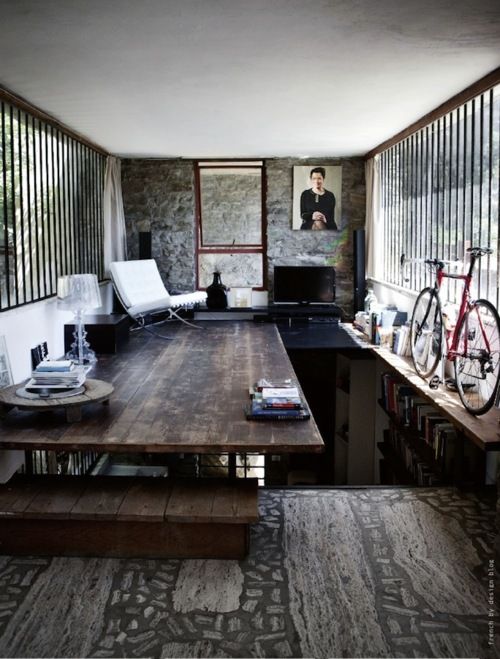 Wooden Bench Doubles as Step and Seating