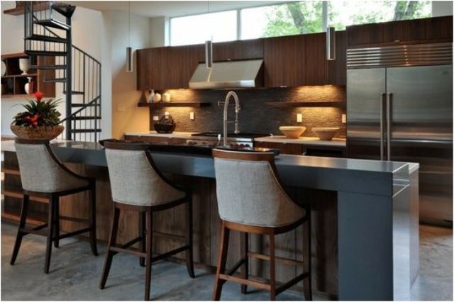 Textured Upholstered Bar Stools Add Softness to Island