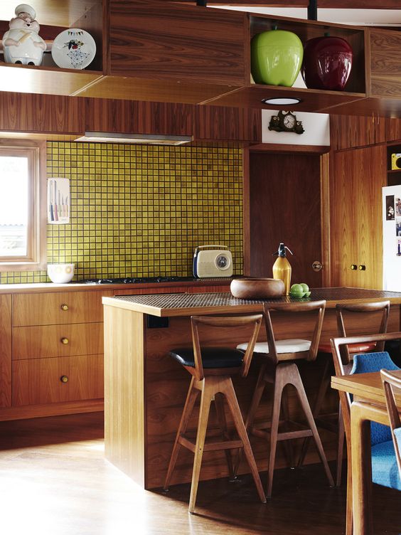 Pair Wood Cabinets with a Cheerful Yellow Tile Backsplash
