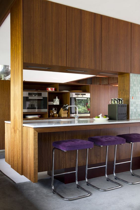 Deep Purple Bar Stools Add a Velvet Touch to Island