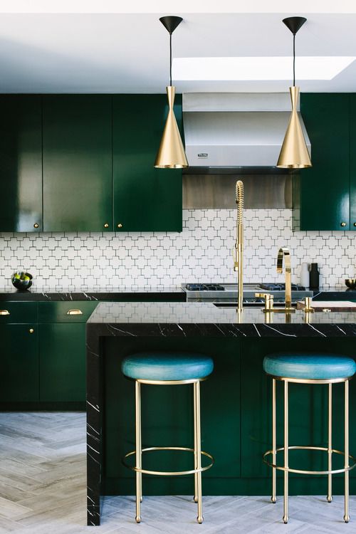 Warm Your Island with Conical Brass Pendant Lights
