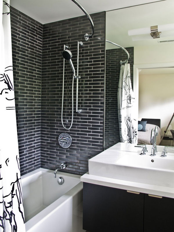 Dark Subway Tile Creates a Sleek Shower Enclosure