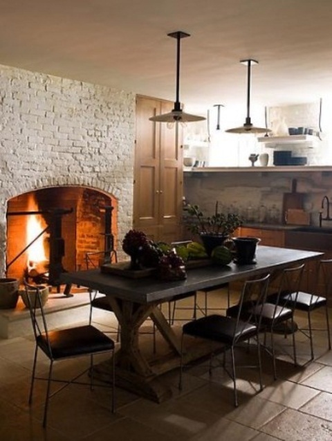 Rustic Table With Metal Chairs Creates Cozy Dining Nook