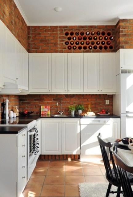 Built-In Brick Niches for Wine Bottle Storage