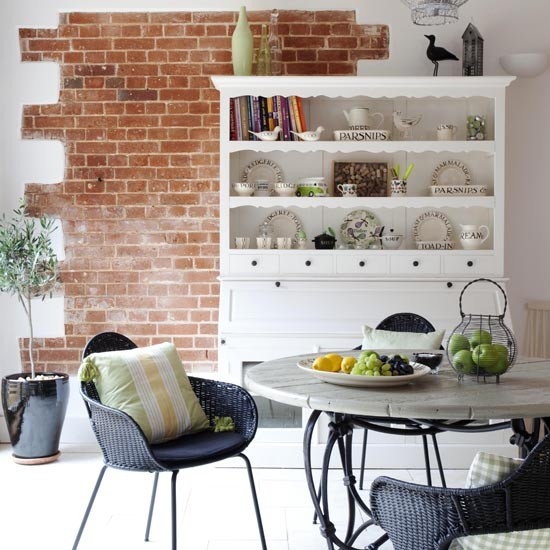 White Hutch Displays Dishes With Playful Labels