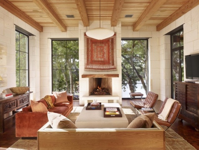 Textile Wall Hanging Adds Warmth Above Fireplace