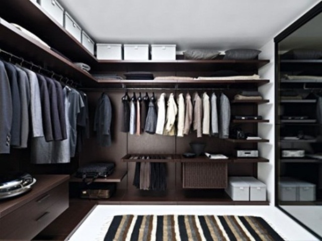 Dark Wood Shelving With Baskets Creates Textured Storage