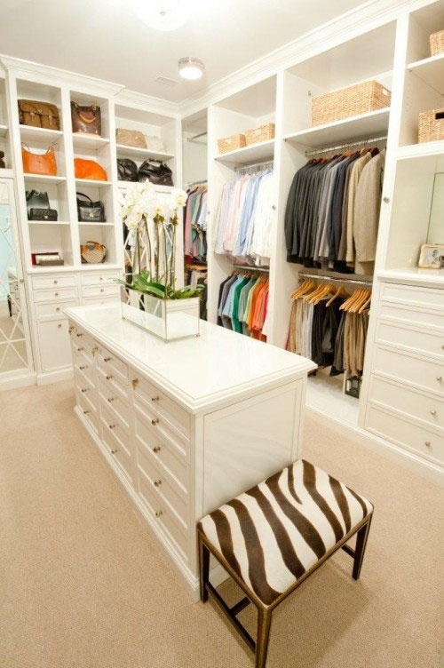 Zebra Print Ottoman Adds Pattern to White Closet
