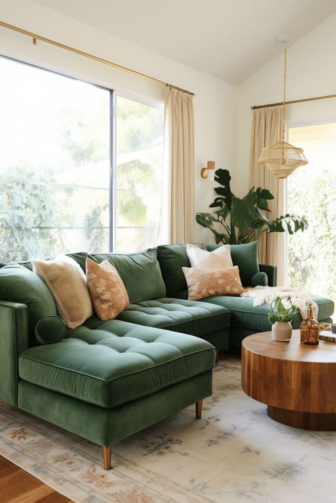 Anchor Your Space with a Deep Green Velvet Sectional