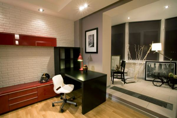 Red Cabinetry Adds a Bold Pop Against White Brick