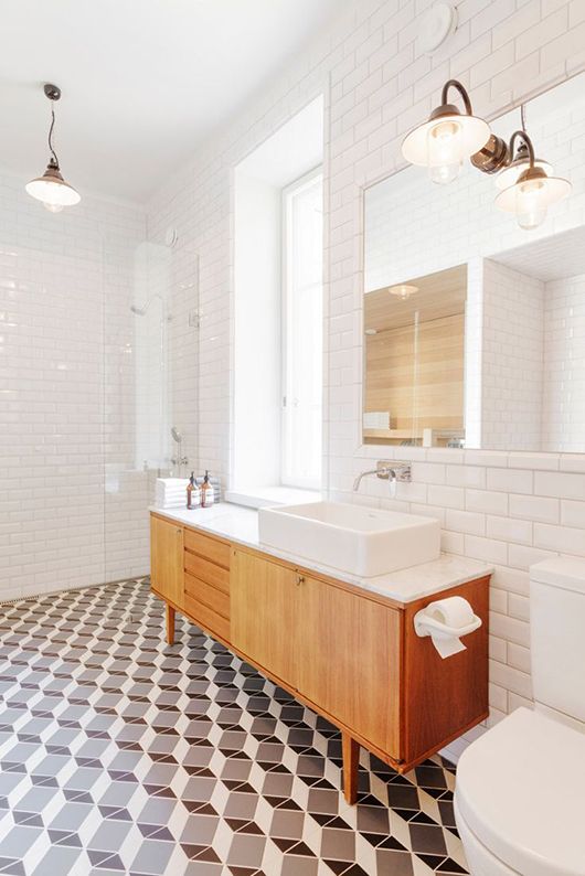 Mid-Century Charm with a Wooden Vanity