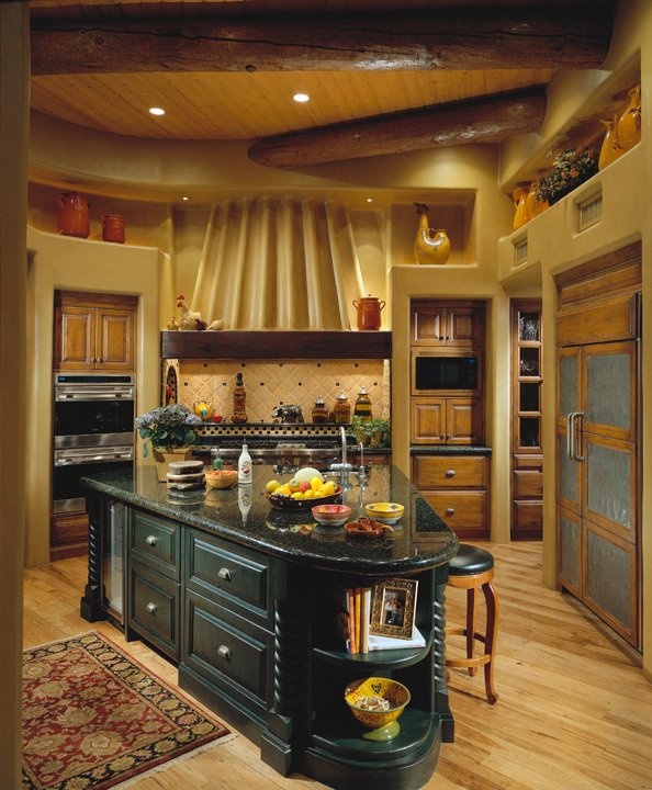 Curved Kitchen Island With Open Shelving for Display