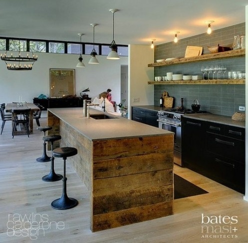 Island Base Made From Horizontal Reclaimed Wood Planks