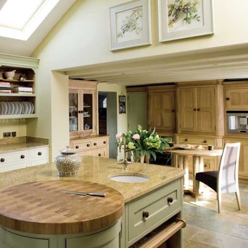 Round Butcher Block Countertop Extends Island Prep Space