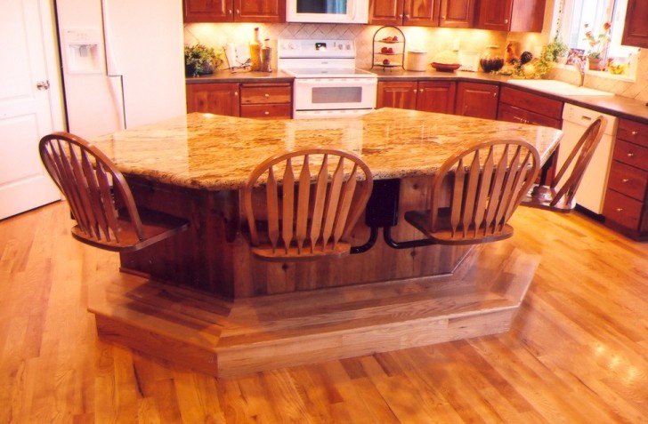 Hexagonal Island With Built-In Swivel Stools