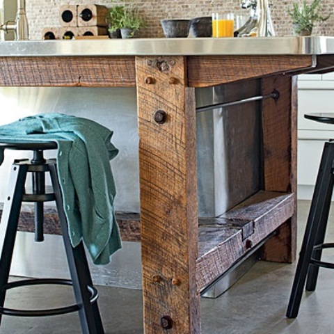 Reclaimed Wood Island Base With Metal Accents