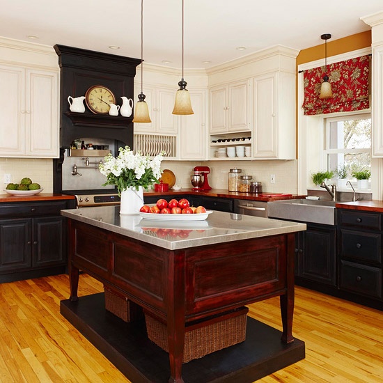 Dark Wood Island Base With Woven Baskets for Storage