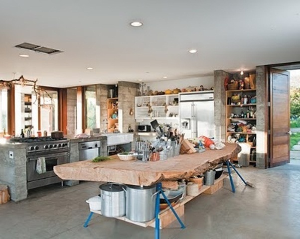 Live-Edge Slab Island With Industrial Supports