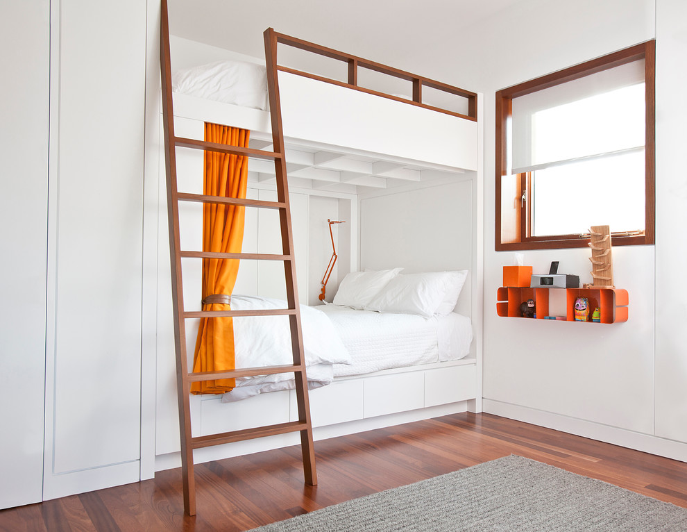 Define Bunk Bed Space With Orange Drapes