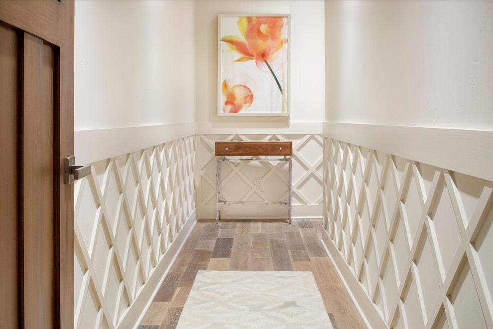 Geometric Lattice Wainscoting Adds Pattern to Hallways