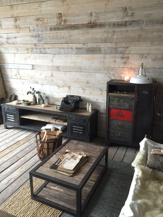 Industrial Metal Cabinet With Red Drawer Accents