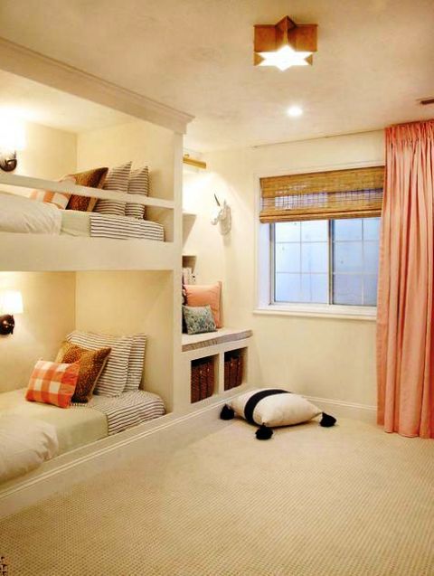 Built-in Bunk Nooks with Woven Basket Storage